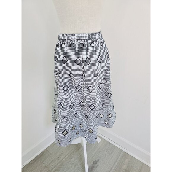 Madewell Embroidered Stripe Midi Navy White 100% Cotton Geometric Full Skirt XS - Picture 9 of 11